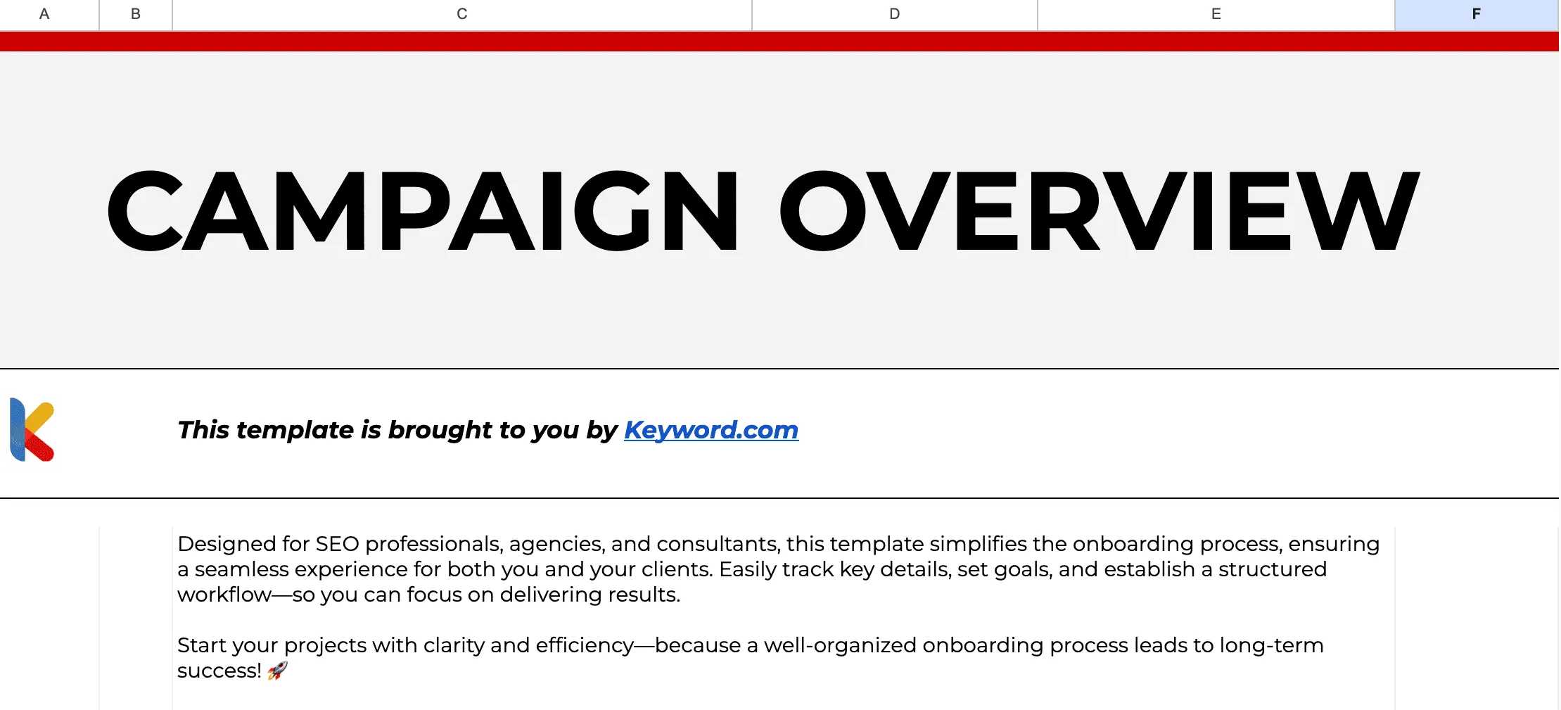 Vue d'un tableur montrant les performances des groupes de mots-clés et le suivi de liens en direct.