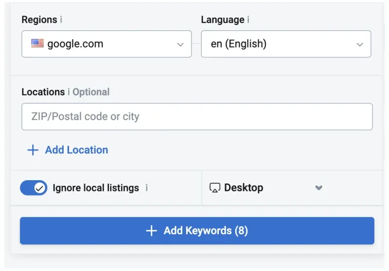 Mots-clés par localisation dans Keyword.com