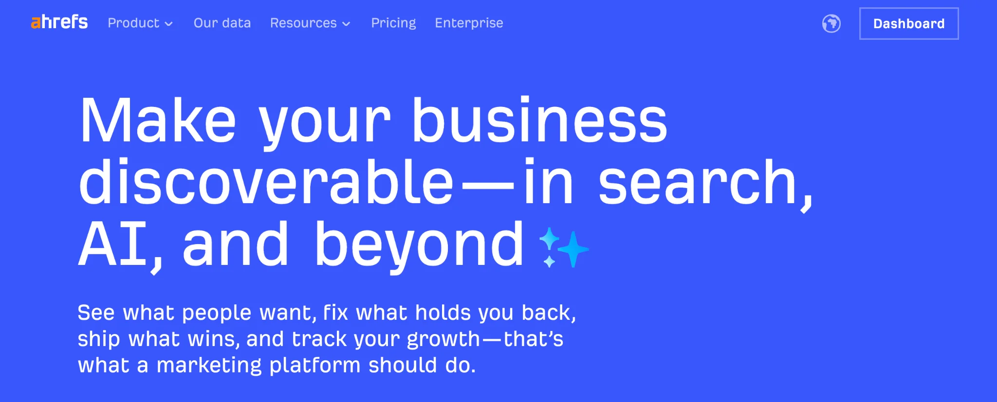 Ahrefs Brand Radar landing page with the headline "Make your business discoverable—in search, AI, and beyond"