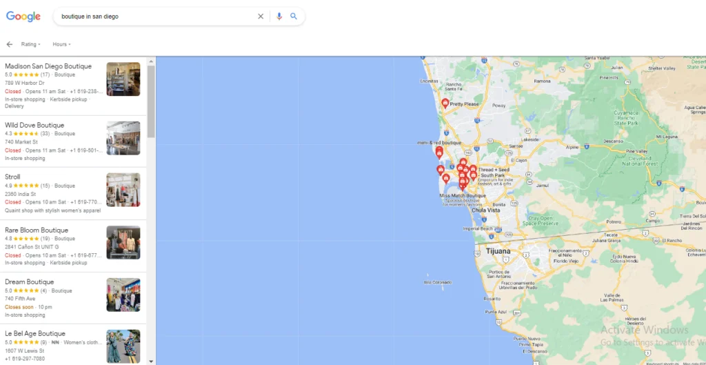 Example of Local Finder on Google
