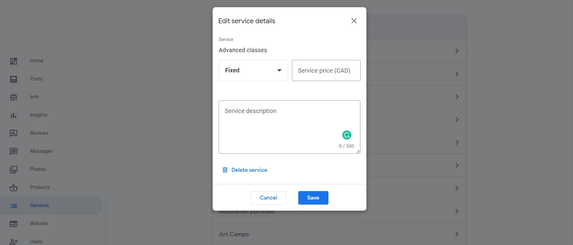 Productos y servicios de Google Business Profile