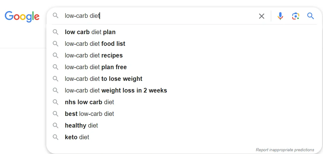 Ejemplo de autosugerencias de Google