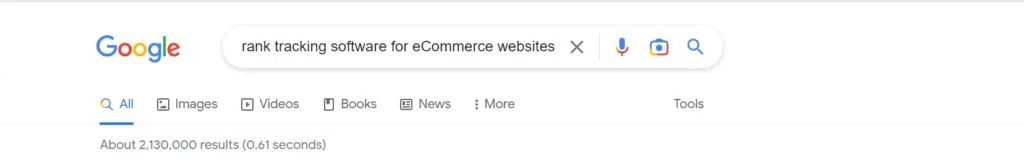 Page de résultats de recherche de Google pour le mot-clé « logiciel de suivi de classement pour les sites Web de commerce électronique »