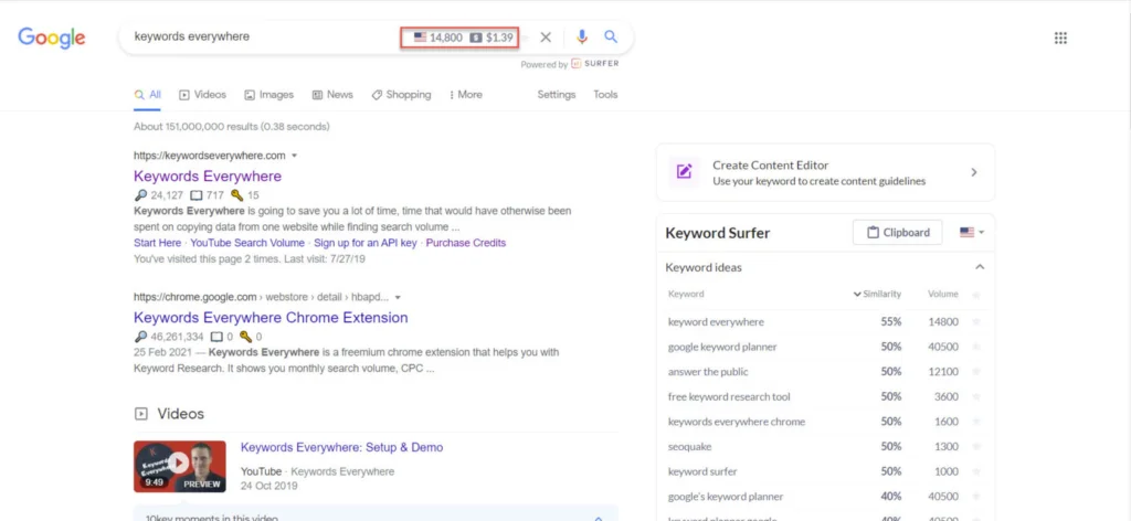 Best Keywords Everywhere Alternative Keyword Surfer example