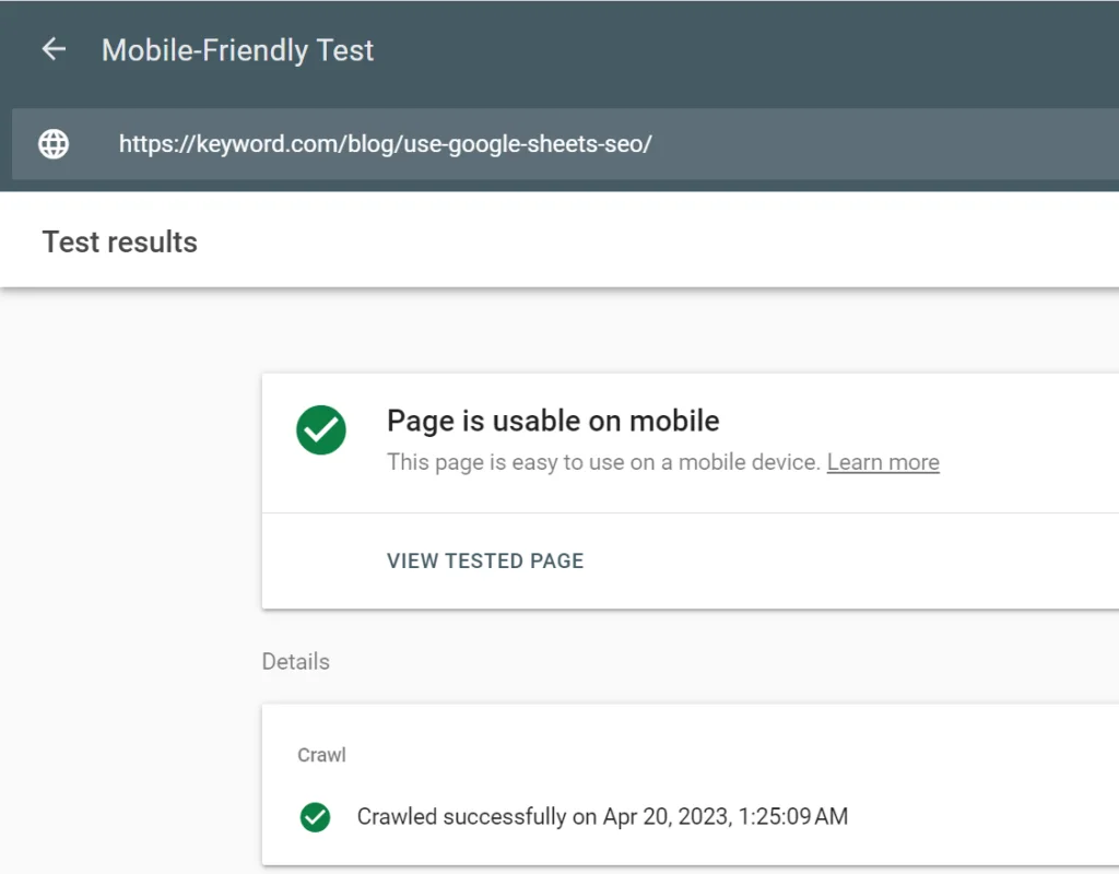 Mobile-friendly test page