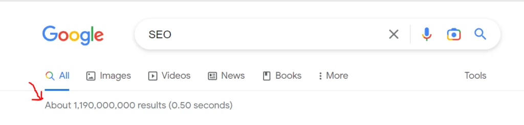 Nombre de résultats de recherche SEO