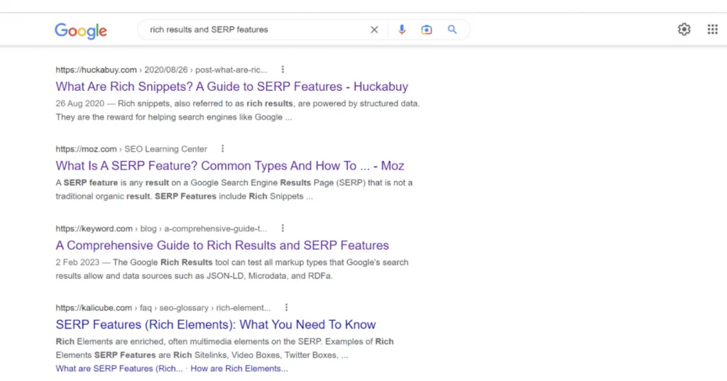 Example of SERPs on a specific search term
