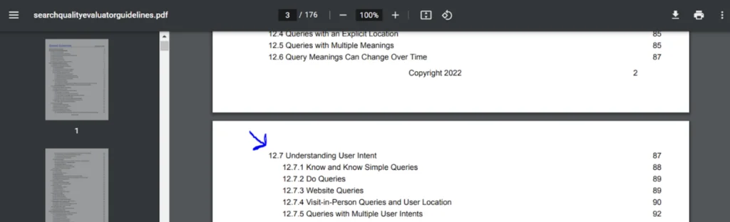 User intent needs from search quality guidelines