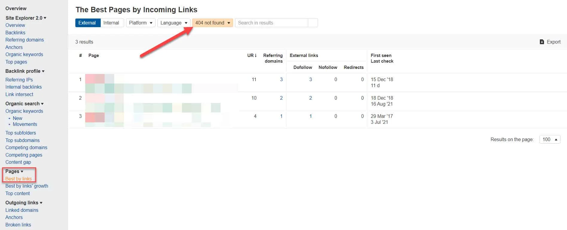 Ahrefs encontrar enlaces rotos