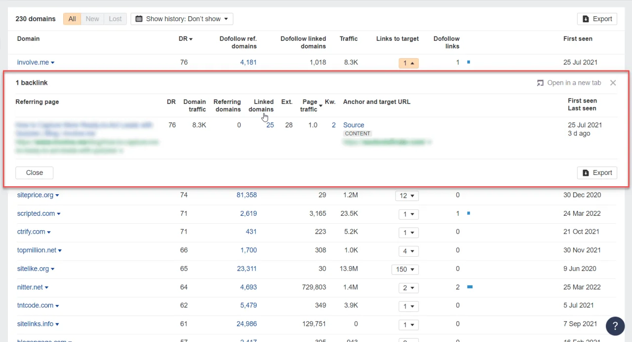 ahrefs referring domain links to target