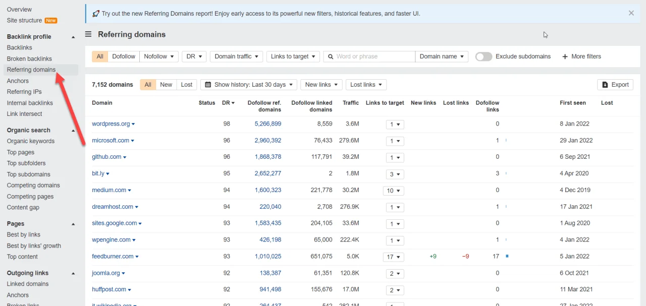 ahrefs referring domains