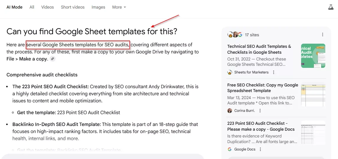 Capture d'écran montrant une question de suivi dans AI Mode
