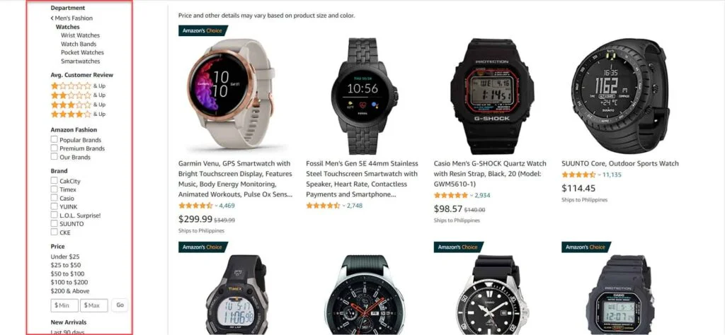 amazon faceted navigation