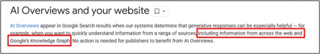 Capture d’écran montrant comment les présentations de l’IA de Google utilisent les données du Knowledge Graph et du Web.