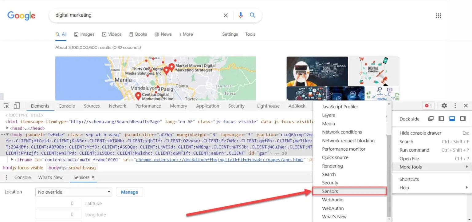 Más herramientas Sensor en Google Chrome