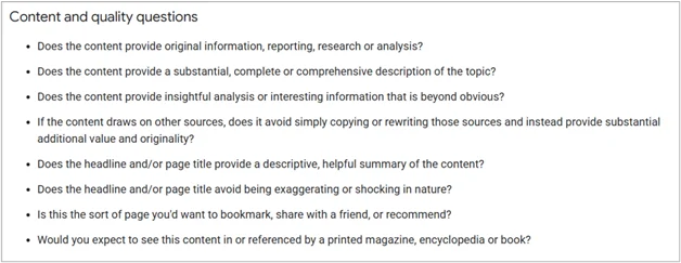 Liste des questions d’évaluation du contenu et de la qualité de Google liées à l’originalité, à la profondeur et à l’utilité