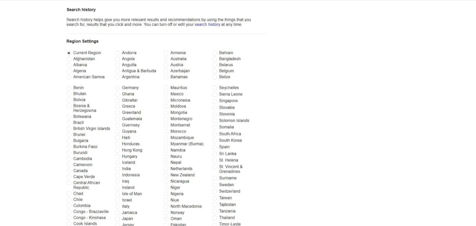Ajustes regionales de búsqueda de Google