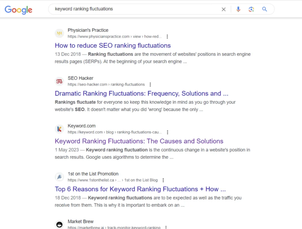 SERP competitors example