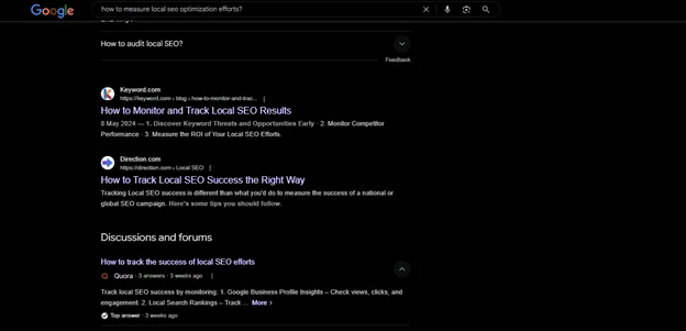 Résultat de recherche Google affichant des listes organiques traditionnelles pour mesurer l’optimisation du référencement local