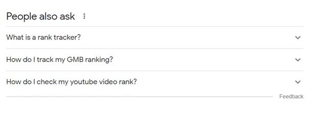 People Also Ask panel showing related questions about rank trackers and GMB rankings