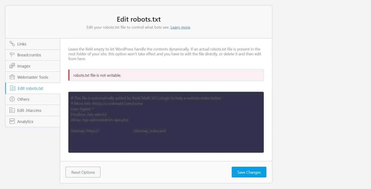 Rank Math editar robots.txt