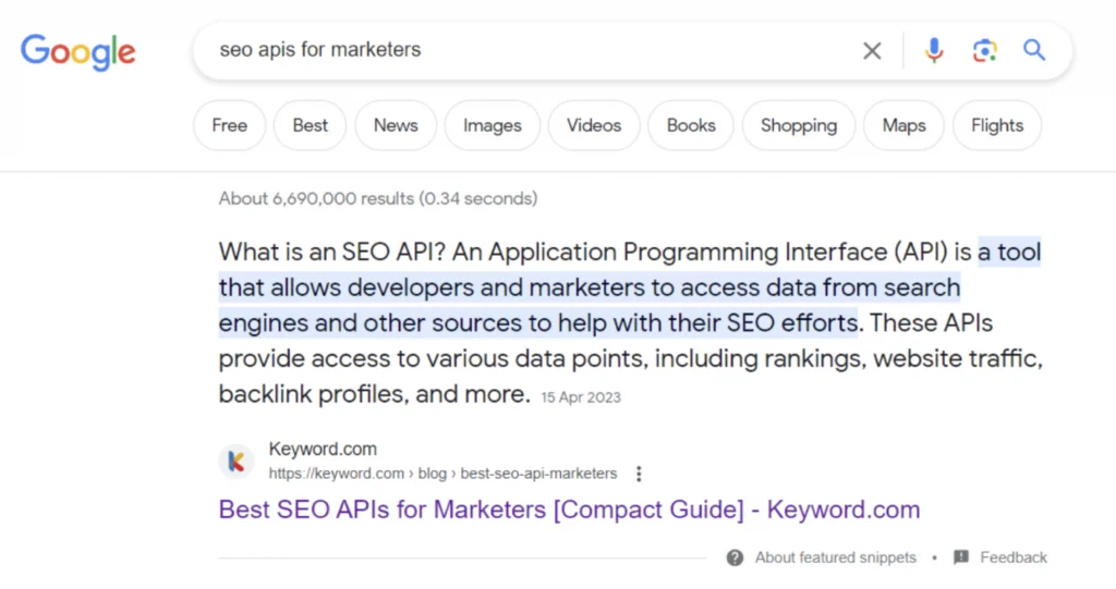 Featured snippet pour l’article sur les apis-conseils SEO  