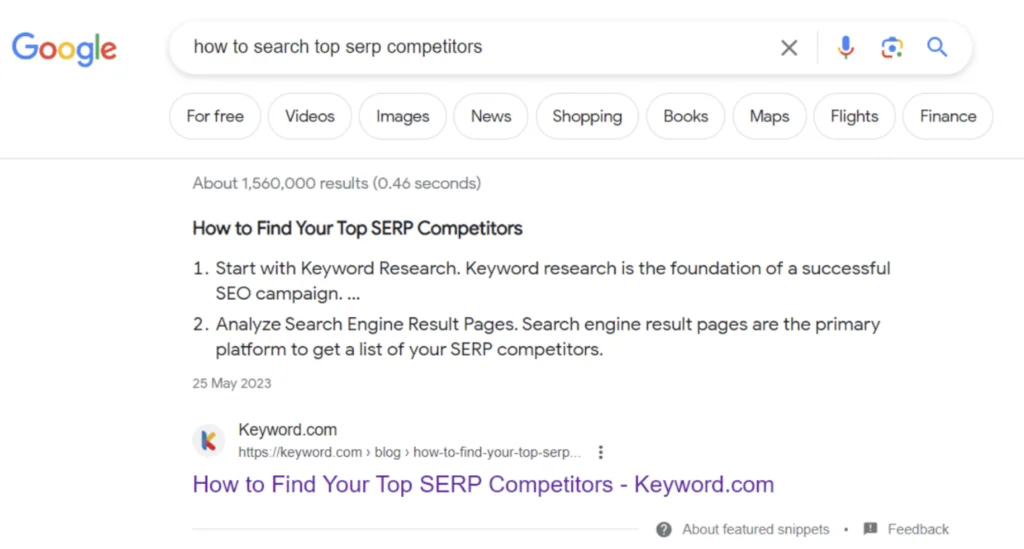 Featured Snippet pour les concurrents SERP