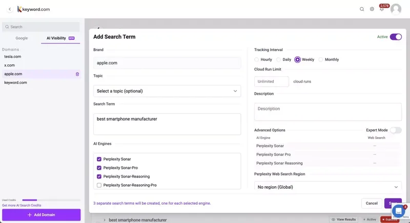 Ajouter un terme de recherche IA
