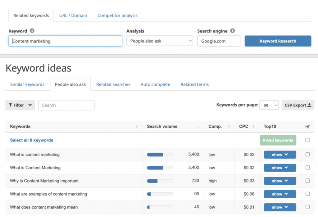 Seobility Keyword Research