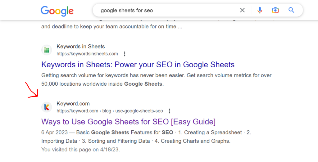 low difficulty keywords example 2: serp result of our published content