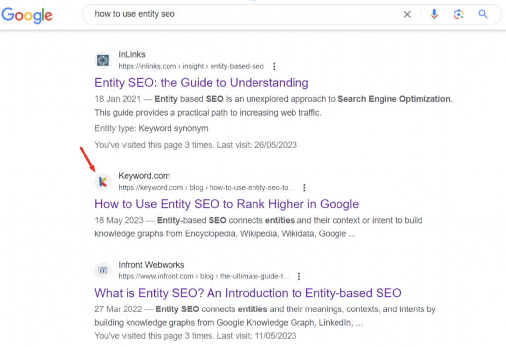 featured snippet pour l’article sur le référencement des entités