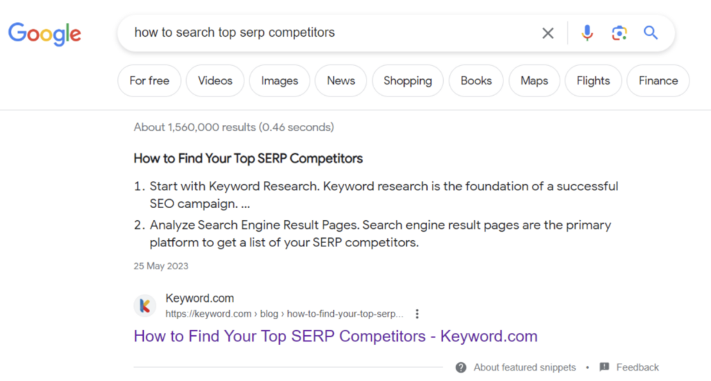 featured snippet pour les concurrents serp