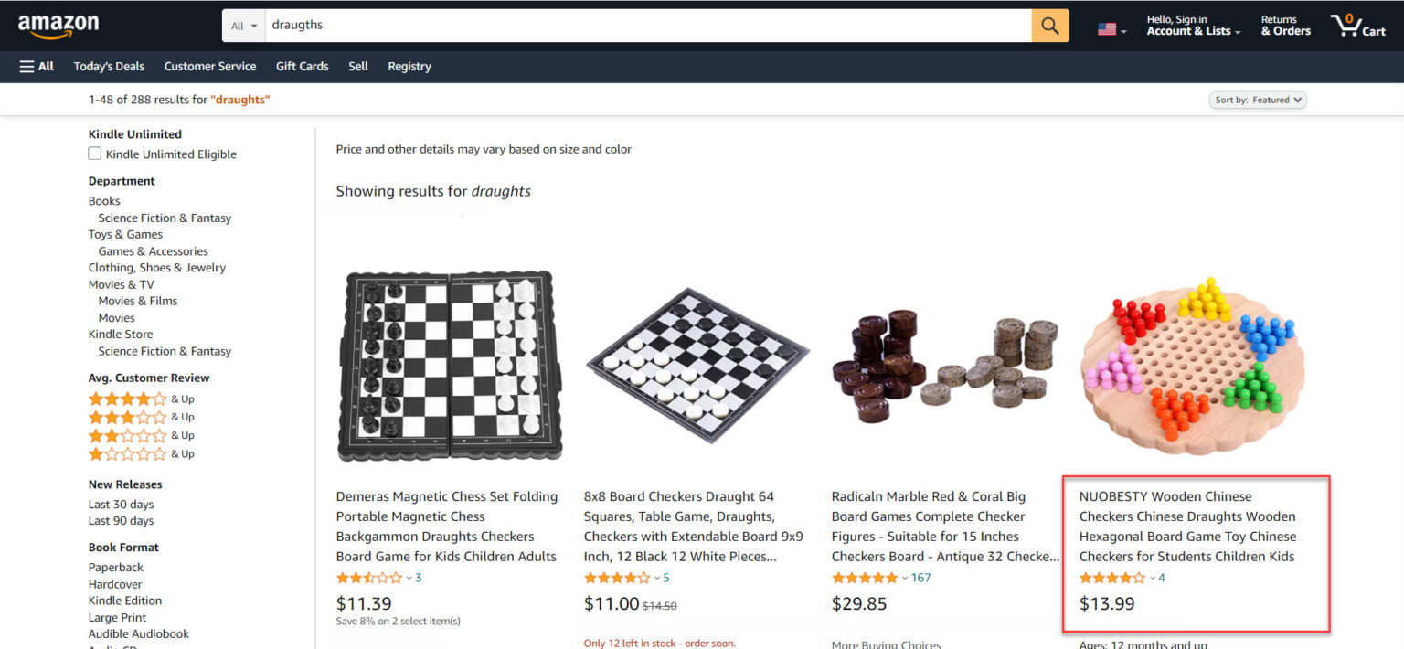 Amazon search for draughts