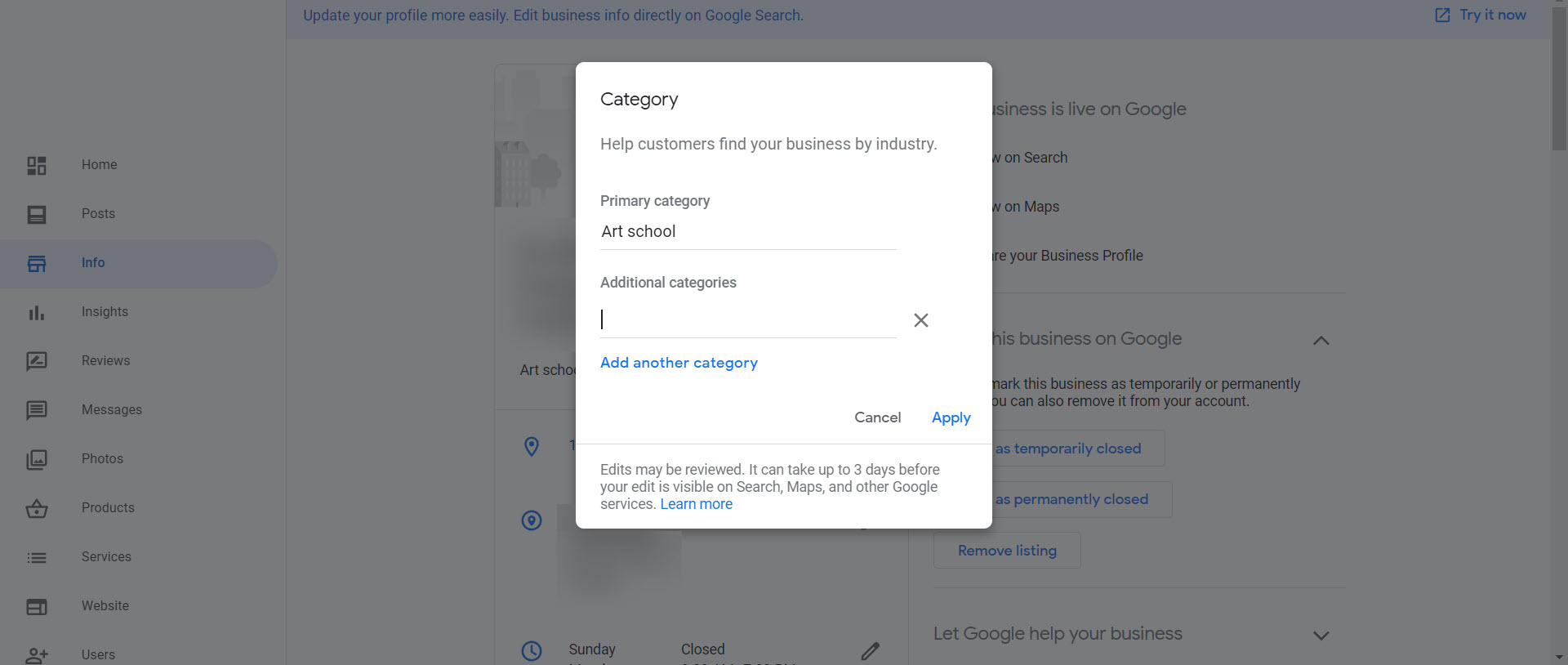 Google Business Profile categories
