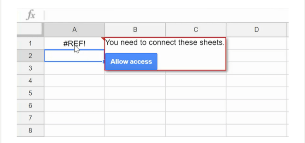 description of how to allow access to accept data from another sheet