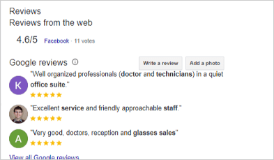 google business profile example showing reviews sourced from facebook, highlighting the importance of diversifying review platforms to build trust and improve visibility.