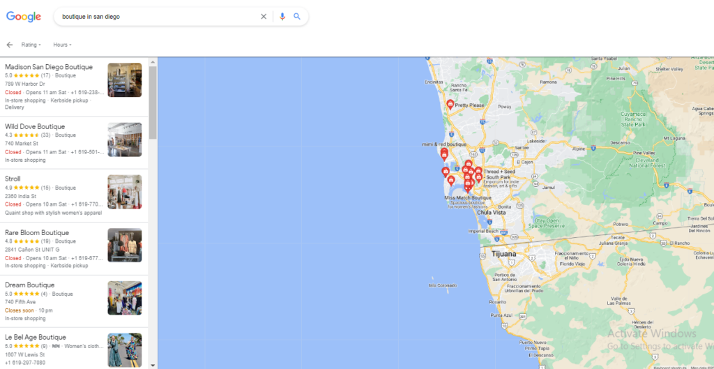 example of local finder on google