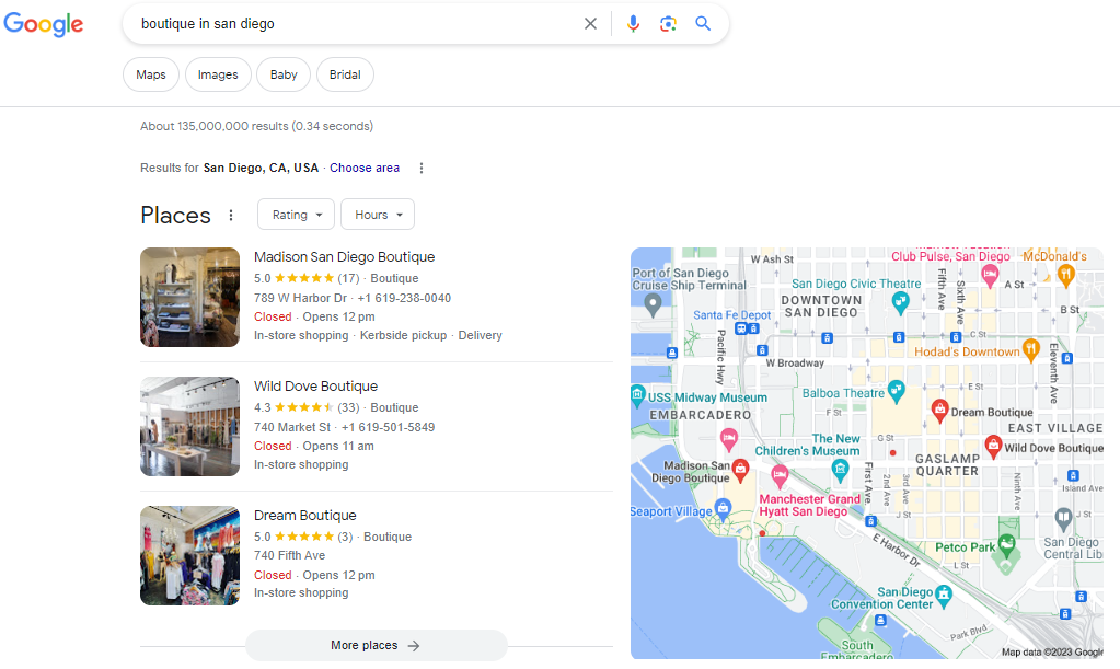 example of local pack results on google
