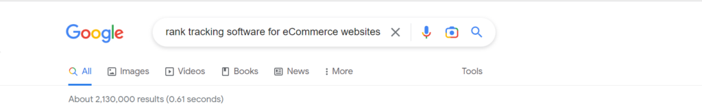 Google’s search result page for the keyword “rank tracking software for eCommerce websites”
