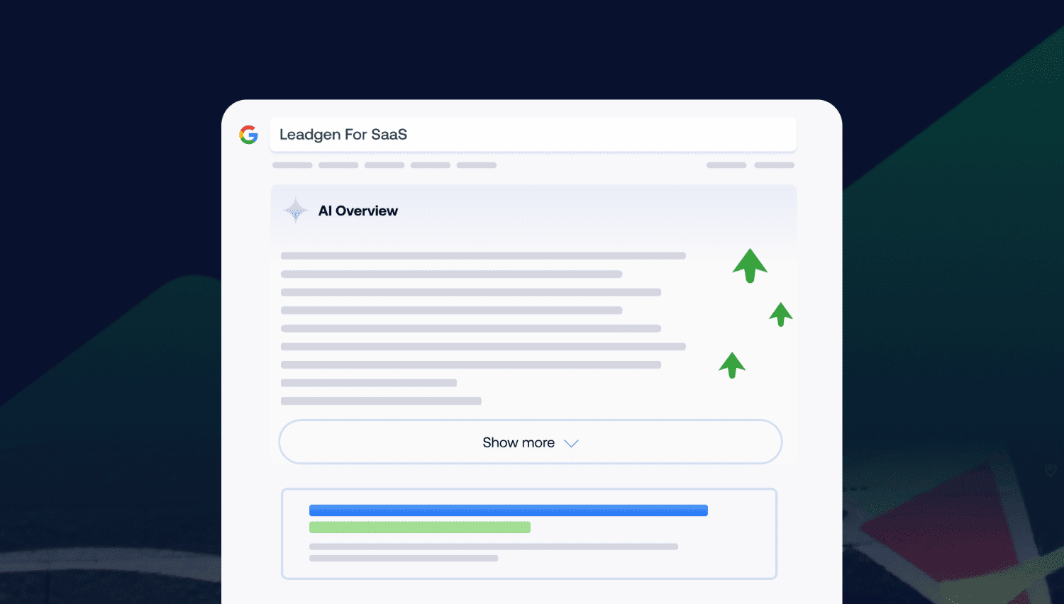 Illustration of a Google search result with an AI Overview section highlighting upward growth arrows, representing strategies to rank higher for AI Overviews in 2025. The image aligns with tips for leveraging keywords, concise answers, and structured data to improve visibility in AI-powered search results.