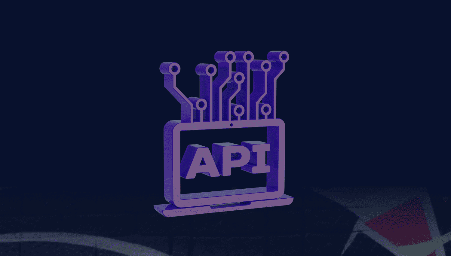 3D illustration of an API icon with circuit connections on a laptop screen, symbolizing automation and integration for SEO rank tracking.