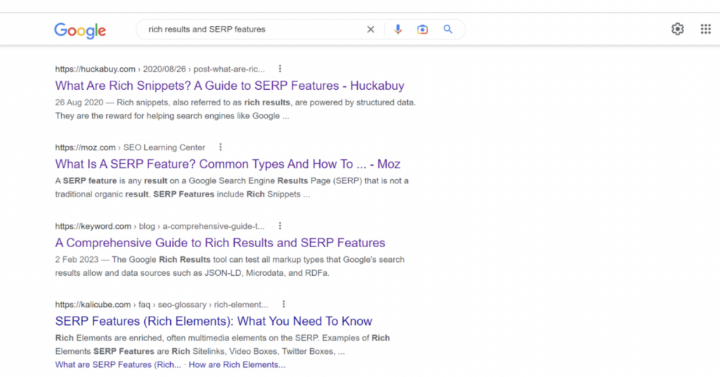 example of serps on a specific search term