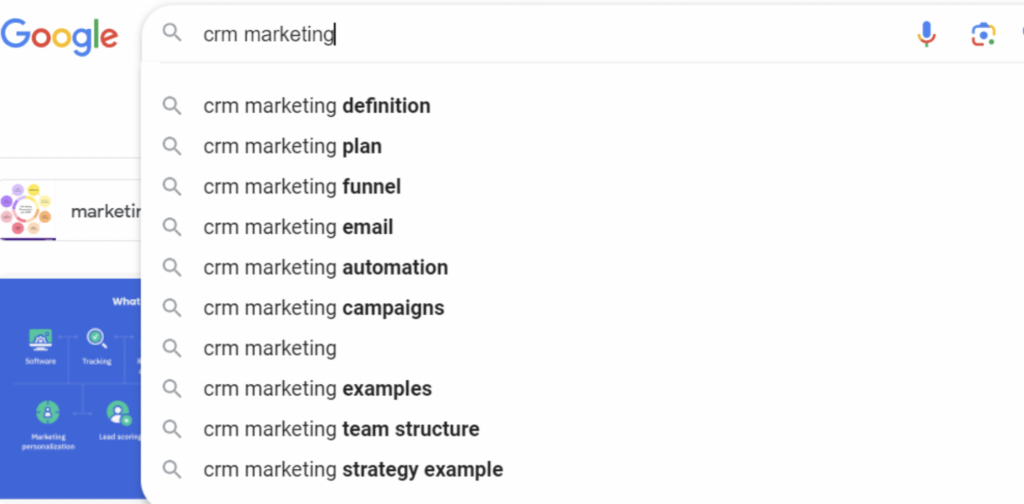 google's auto suggestion on crm 
