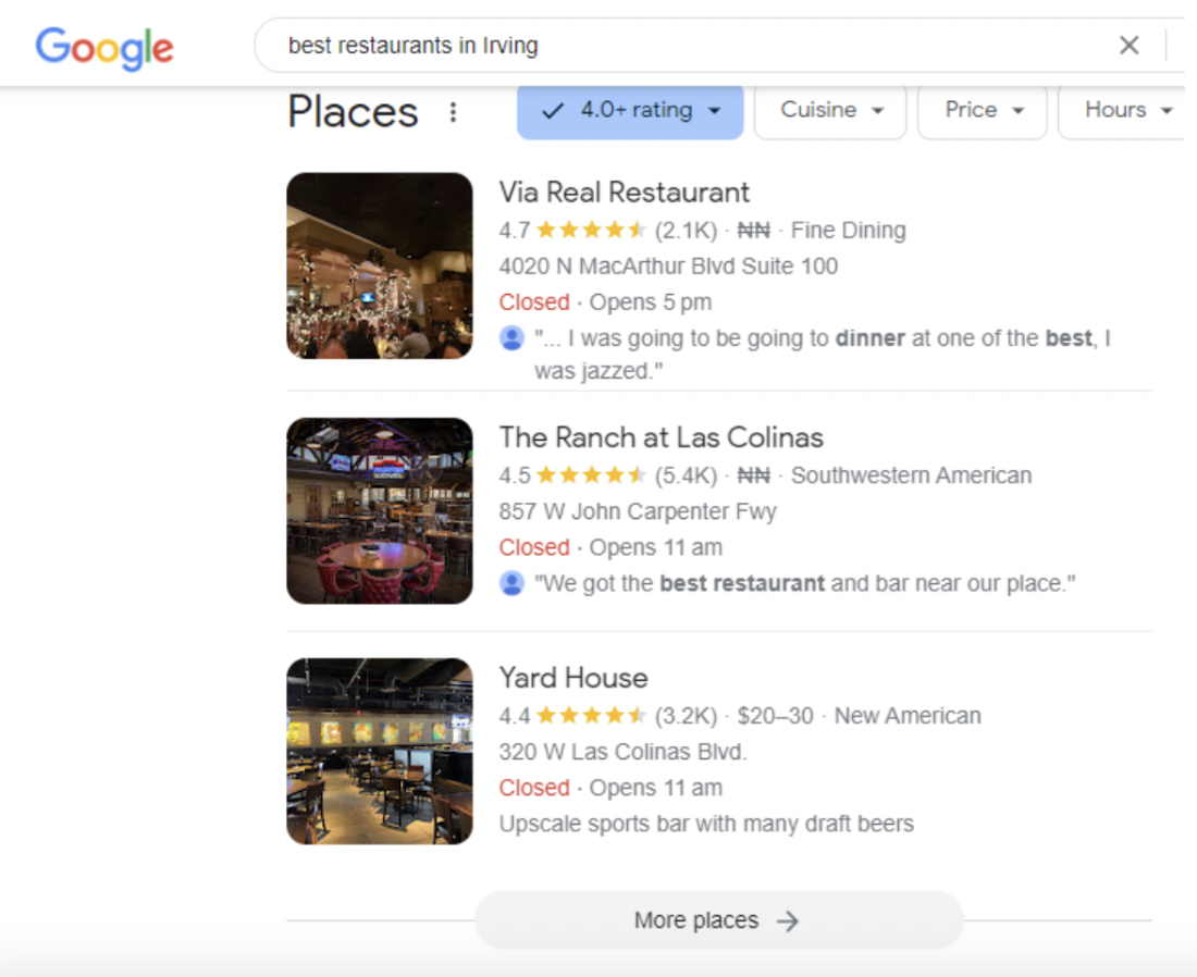 seo local - google my business pour les restaurants