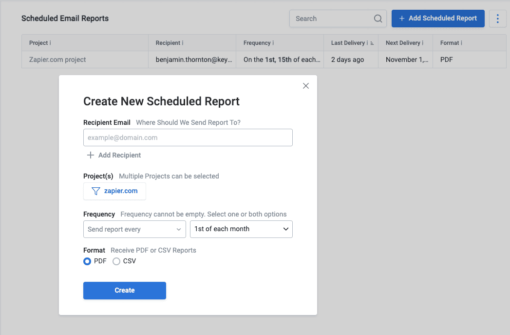 send scheduled keyword ranking reports