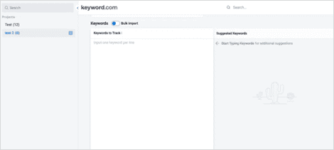 keword.com screenshot - enter all the keywords you want to track