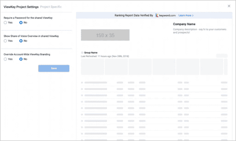 screenshot of how to adjust the sharing settings for your viewkey link dashboard.