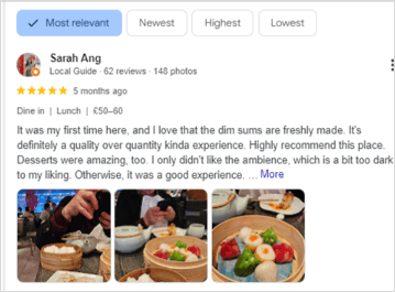 example emphasizing the importance of acquiring recent customer reviews to stay competitive and improve local seo rankings.