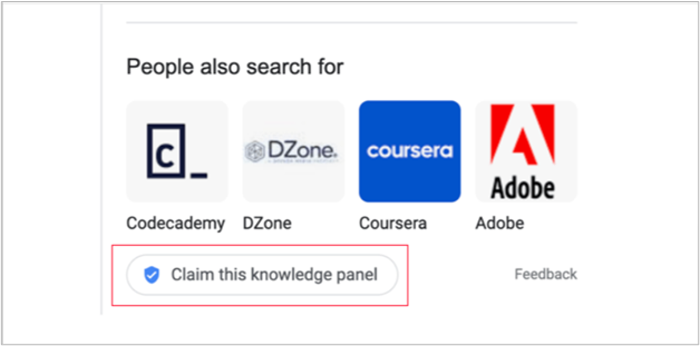 Screenshot of the “Claim this knowledge panel” button under Google’s People Also Search For section.