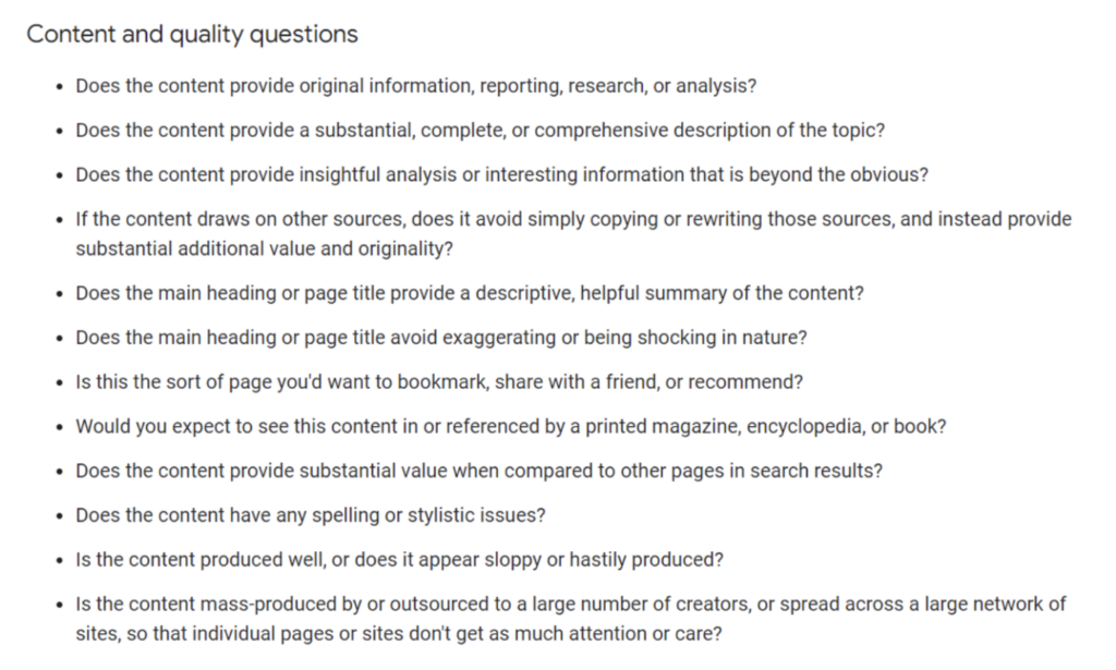 content quality questions